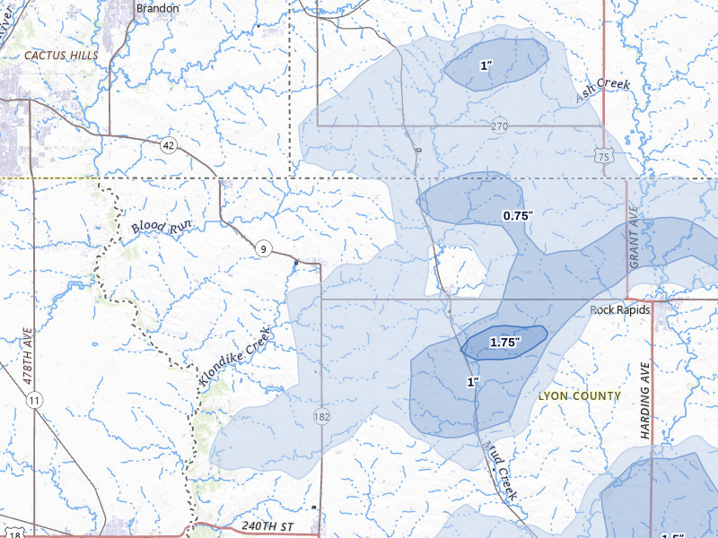 NEXRAD radar-signature map of the hail storm over Larchwood, IA on Jun 29, 2026