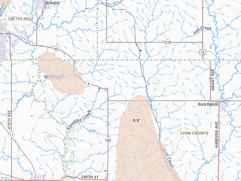 Radar-estimated hail-size map of the storm over Larchwood, IA on Jun 30, 2026