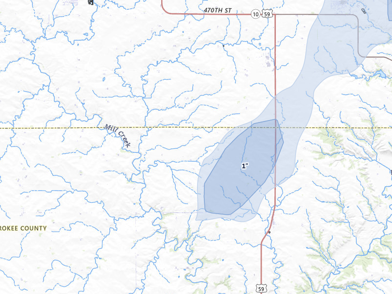 NEXRAD radar-signature map of the hail storm over Larrabee, IA on Mar 6, 2026