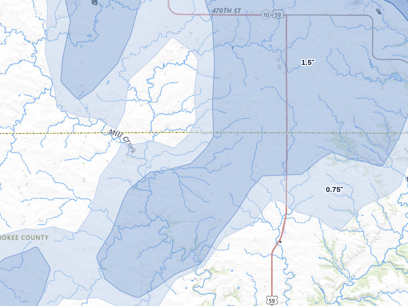 NEXRAD radar-signature map of the hail storm over Larrabee, IA on May 17, 2026