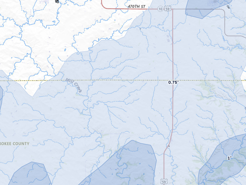 NEXRAD radar-signature map of the hail over Larrabee, IA