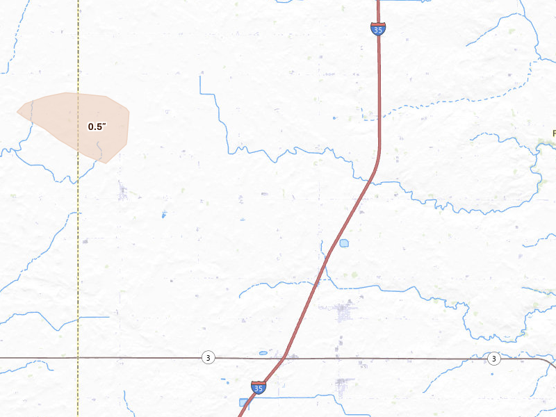 Radar-estimated hail-size map of the storm over Latimer, IA on Jun 28, 2026