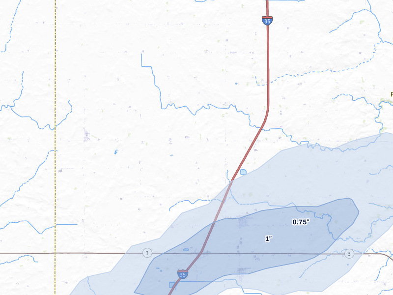 NEXRAD radar-signature map of the hail storm over Latimer, IA on Jul 1, 2026