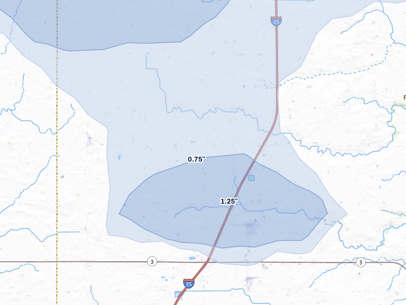 NEXRAD radar-signature map of the hail over Latimer, IA
