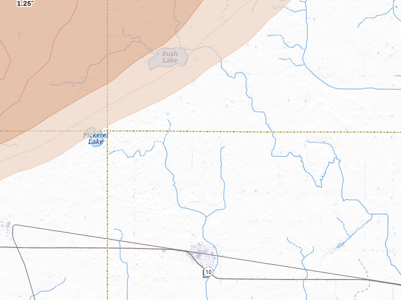Radar-estimated hail-size map of the storm over Laurens, IA on Apr 13, 2026