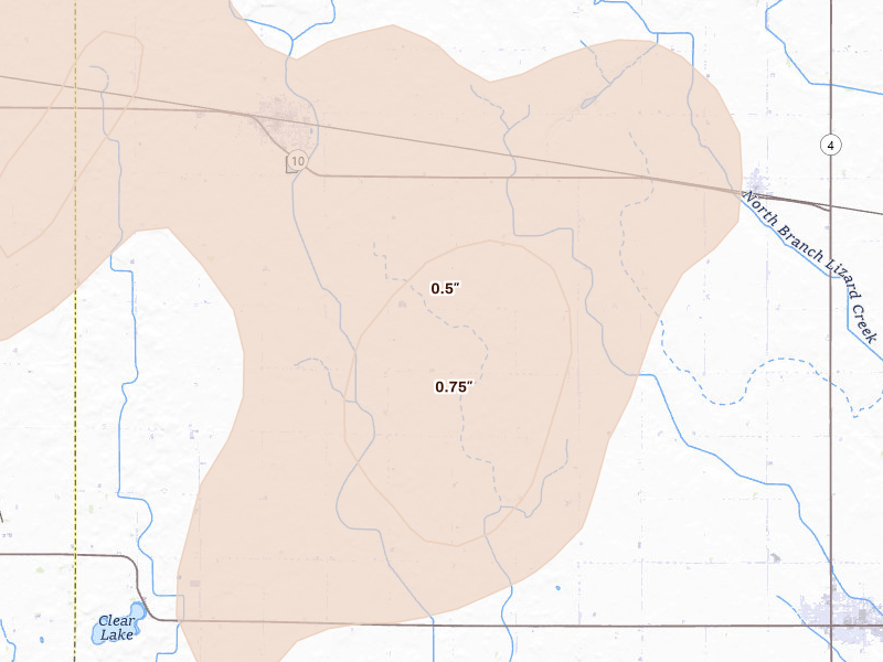 Radar-estimated hail-size map of the storm over Laurens, IA