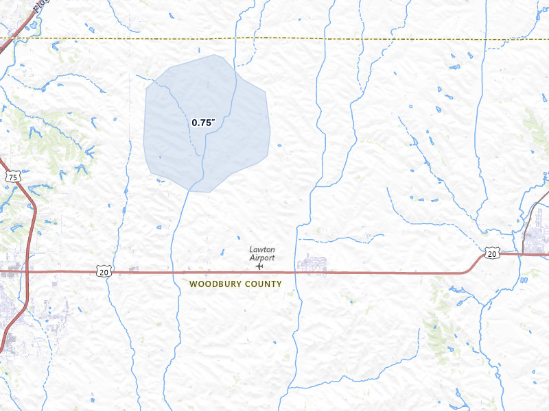 NEXRAD radar-signature map of the hail storm over Lawton, IA on Apr 21, 2026