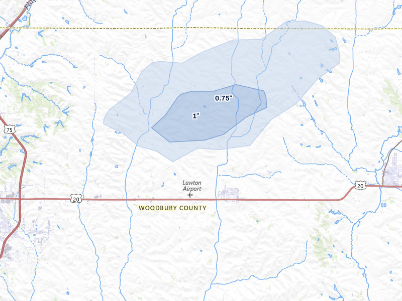 NEXRAD radar-signature map of the hail storm over Lawton, IA on Apr 22, 2026