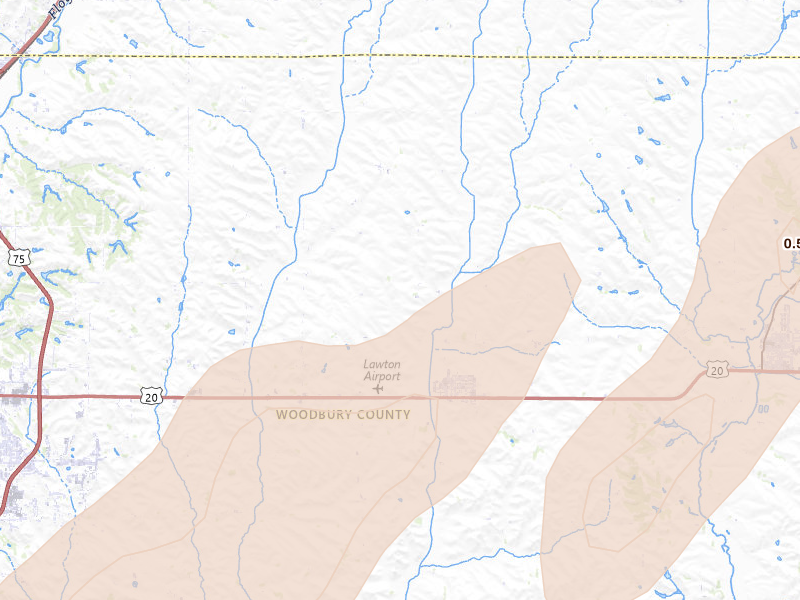 Radar-estimated hail-size map of the storm over Lawton, IA on Apr 23, 2026
