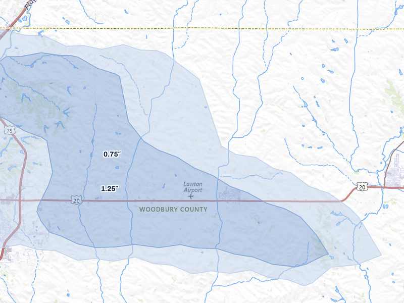 NEXRAD radar-signature map of the hail storm over Lawton, IA on May 25, 2026