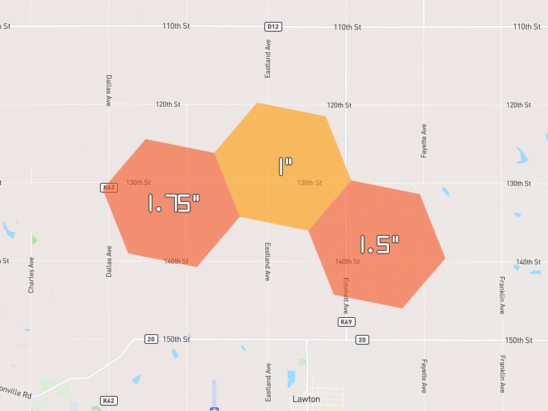 Hail map of Lawton, IA on Jun 30, 2026, hail up to 1.75"