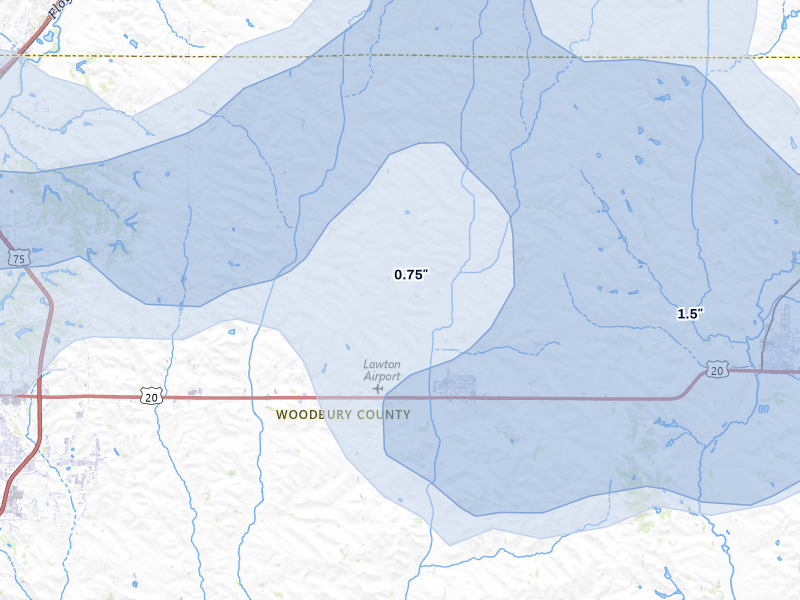 NEXRAD radar-signature map of the hail over Lawton, IA