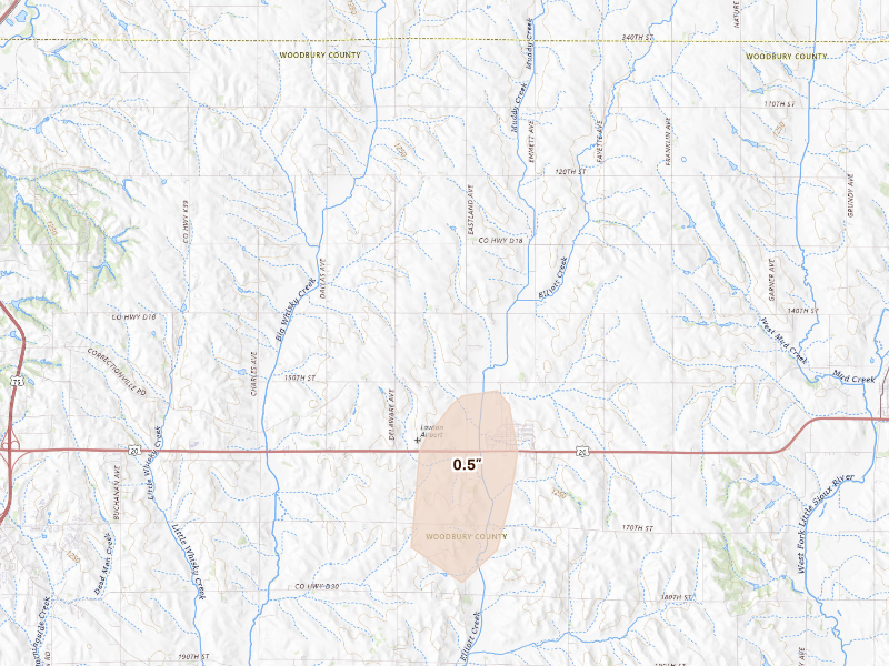 Radar-estimated hail-size map of the storm over Lawton, IA