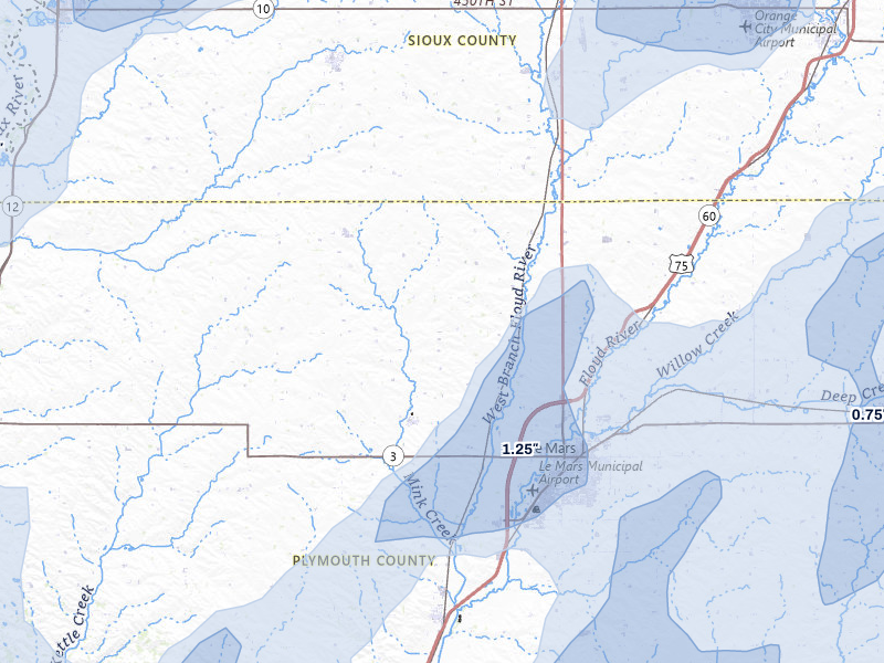 NEXRAD radar-signature map of the hail over Le Mars, IA