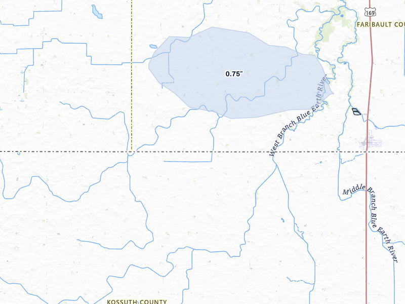 NEXRAD radar-signature map of the hail storm over Ledyard, IA on Jul 1, 2026