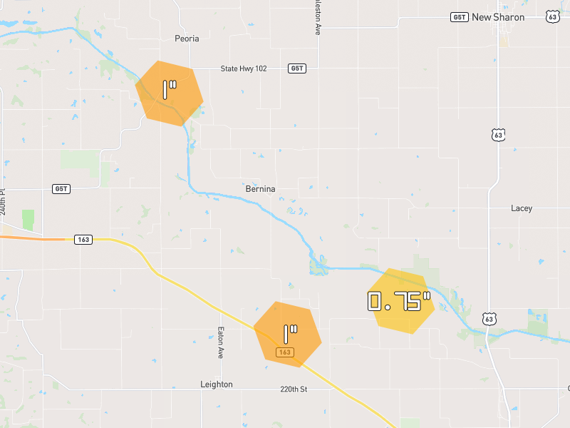 Hail map of Leighton, IA on Jul 4, 2026, hail up to 1"