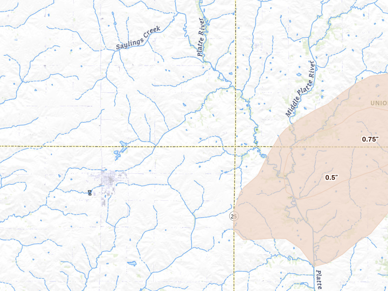 Radar-estimated hail-size map of the storm over Lenox, IA