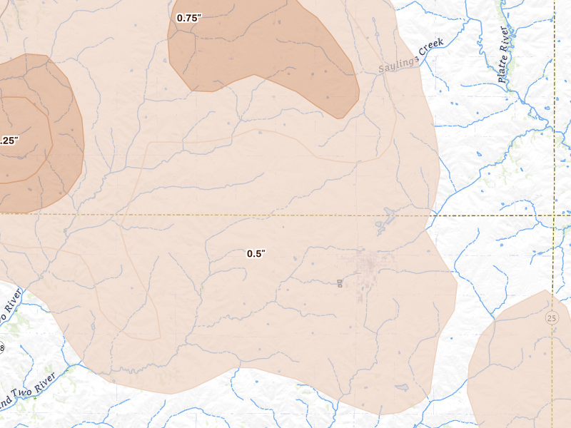Radar-estimated hail-size map of the storm over Lenox, IA