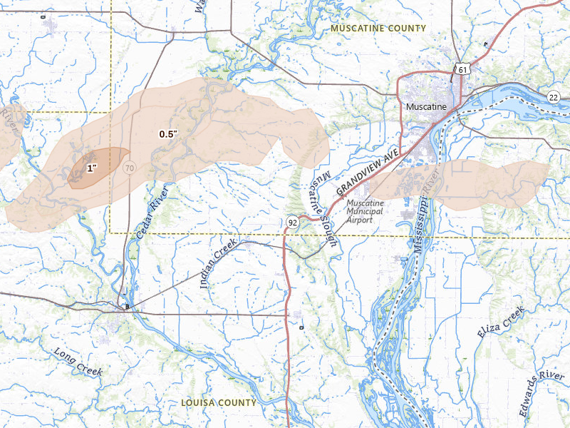 Radar-estimated hail-size map of the storm over Letts, IA