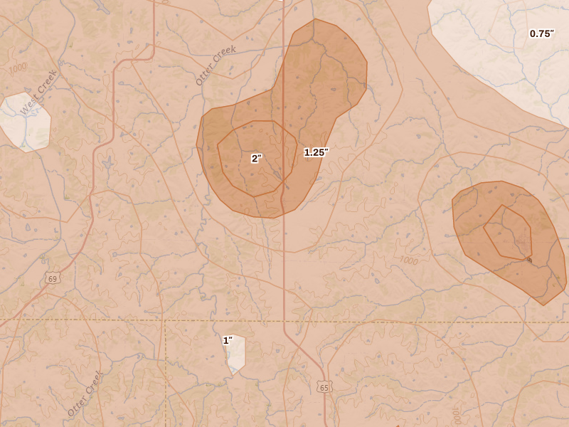 Radar-estimated hail-size map of the storm over Liberty Center, IA