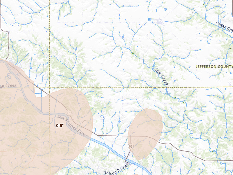 Radar-estimated hail-size map of the storm over Libertyville, IA on Apr 17, 2026