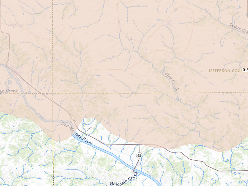 Radar-estimated hail-size map of the storm over Libertyville, IA on Jun 17, 2026