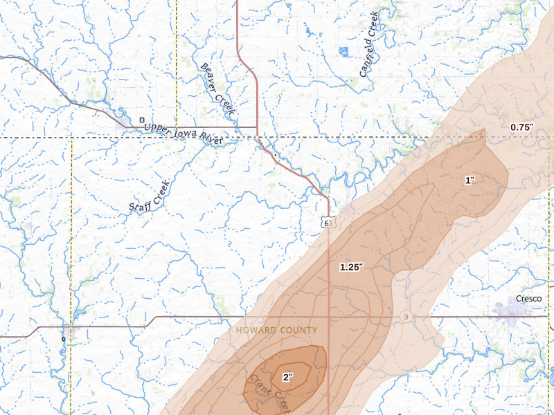 Radar-estimated hail-size map of the storm over Lime Springs, IA