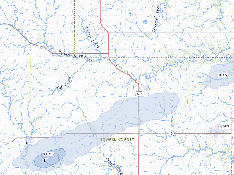 NEXRAD radar-signature map of the hail storm over Lime Springs, IA on Jun 30, 2026