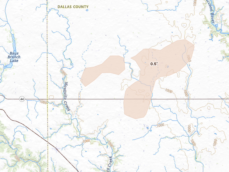 Radar-estimated hail-size map of the storm over Linden, IA on Jul 2, 2026
