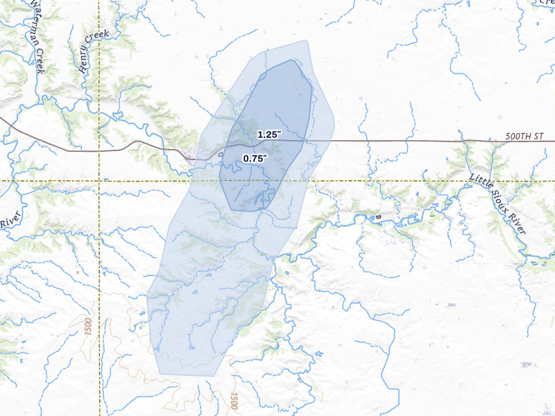NEXRAD radar-signature map of the hail storm over Linn Grove, IA on May 16, 2026
