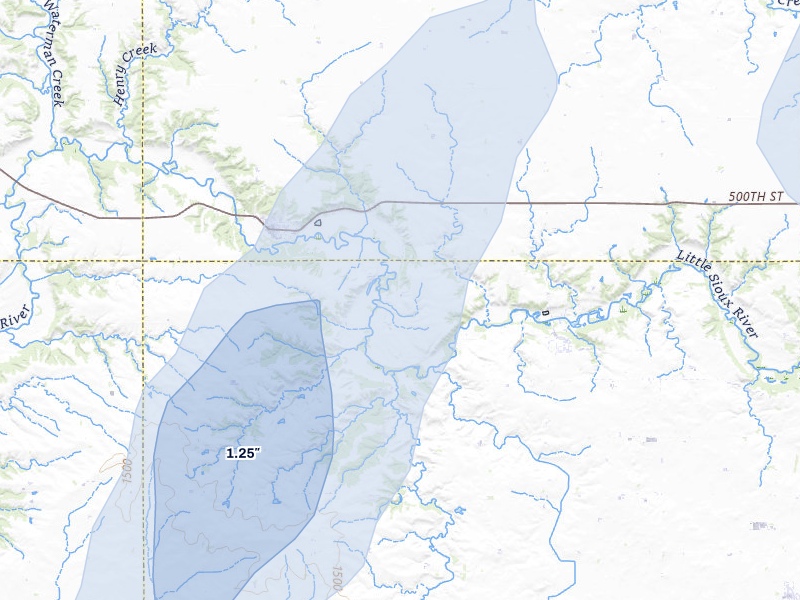 NEXRAD radar-signature map of the hail storm over Linn Grove, IA on May 18, 2026