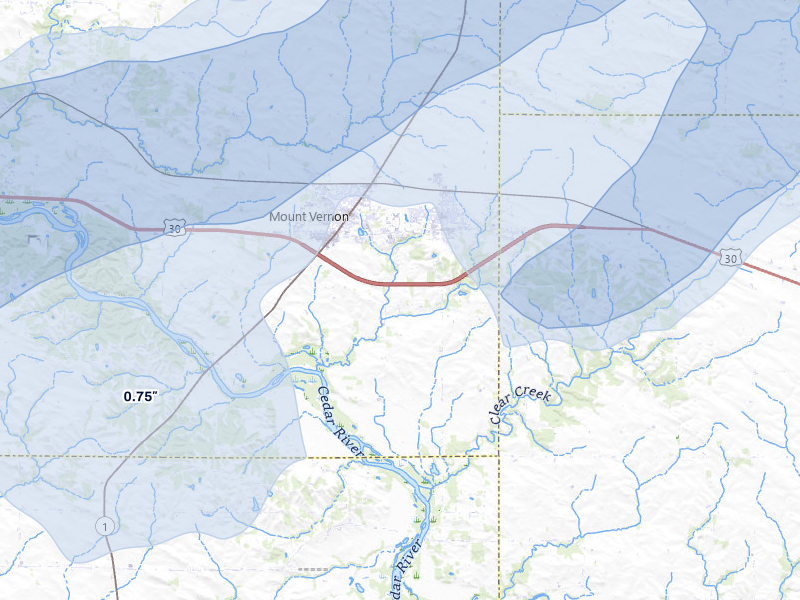 NEXRAD radar-signature map of the hail storm over Lisbon, IA on Apr 17, 2026