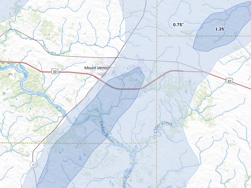 NEXRAD radar-signature map of the hail storm over Lisbon, IA on Apr 23, 2026