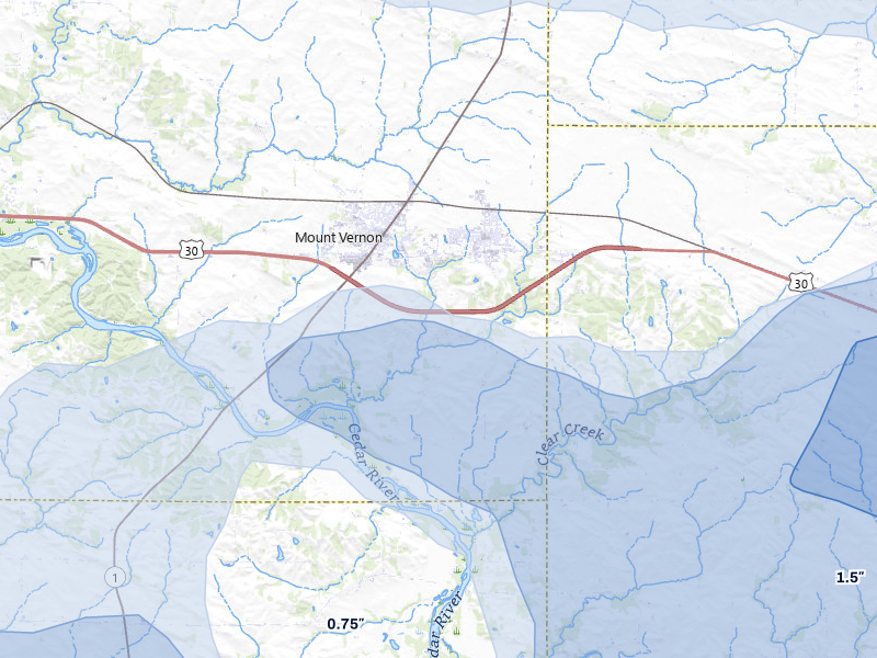 NEXRAD radar-signature map of the hail storm over Lisbon, IA on Jul 3, 2026