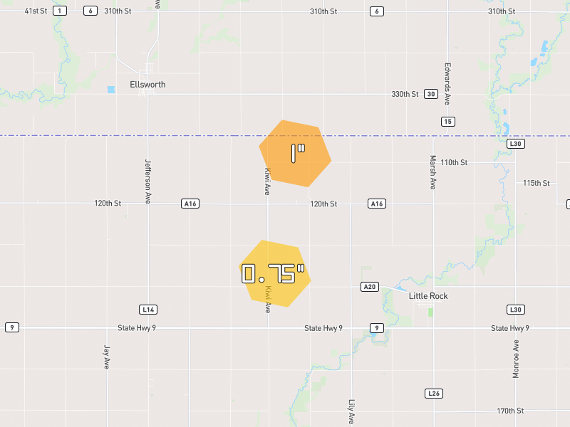 Hail map of Little Rock, IA on Jul 5, 2026, hail up to 1"