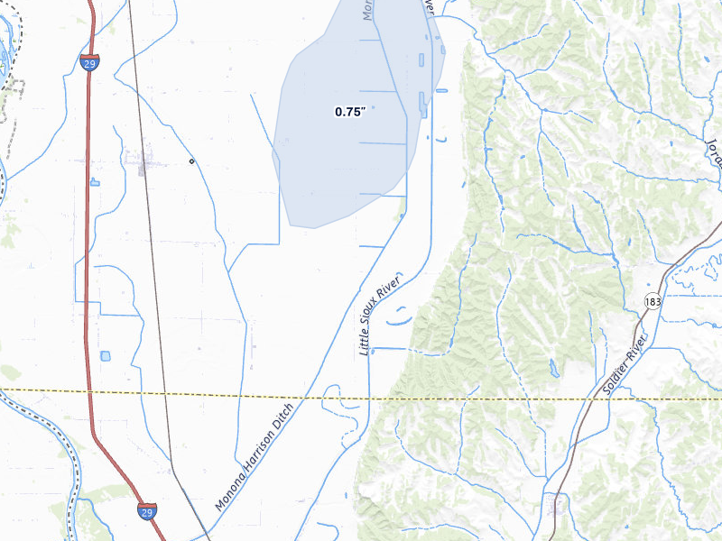 NEXRAD radar-signature map of the hail storm over Little Sioux, IA on Mar 5, 2026