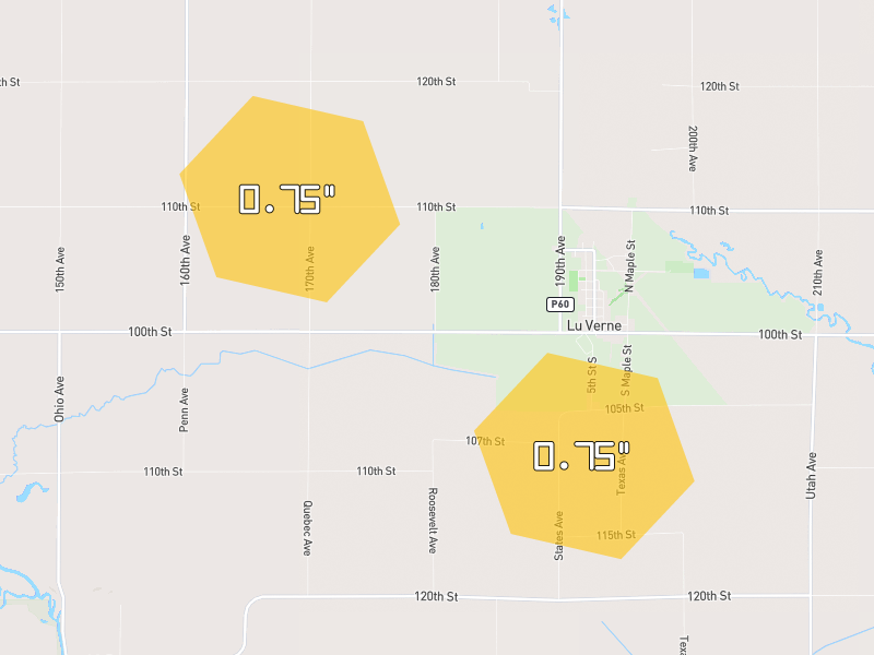 Hail map of Livermore, IA on Jun 28, 2026, hail up to 0.75"