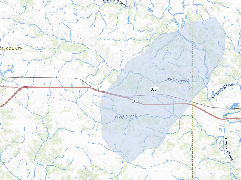 NEXRAD radar-signature map of the hail over Lockridge, IA