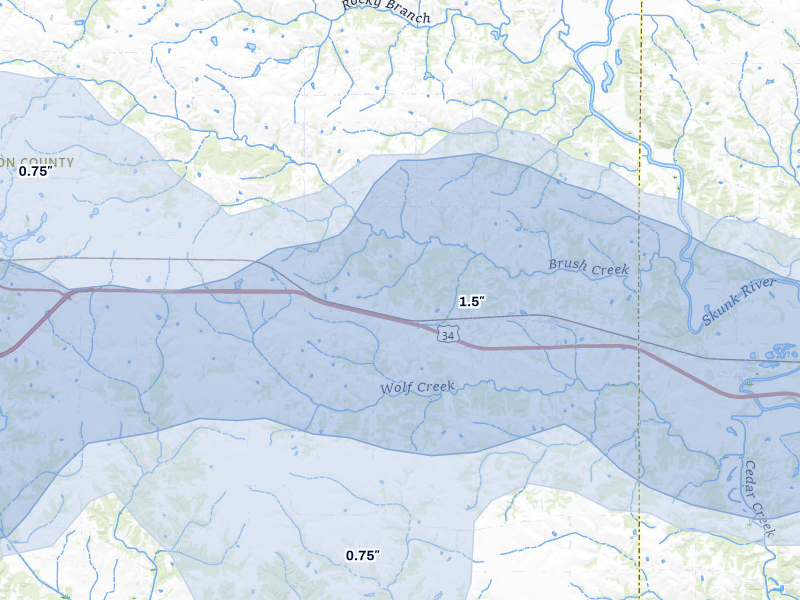 NEXRAD radar-signature map of the hail storm over Lockridge, IA on Jul 3, 2026