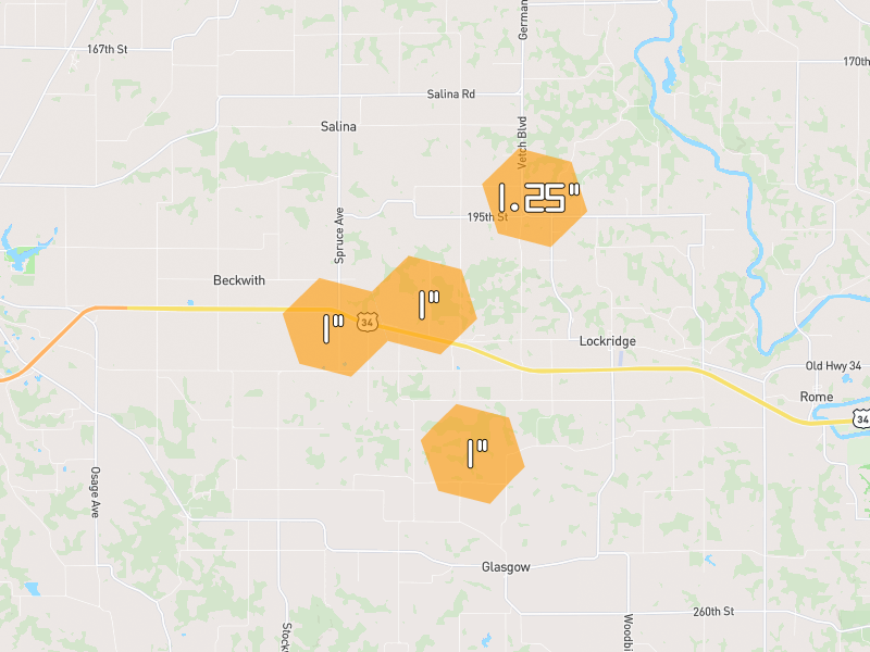 Hail map of Lockridge, IA on Jul 4, 2026, hail up to 1.25"