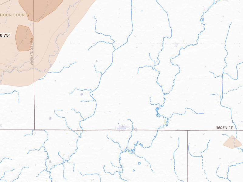 Radar-estimated hail-size map of the storm over Lohrville, IA on Apr 23, 2026