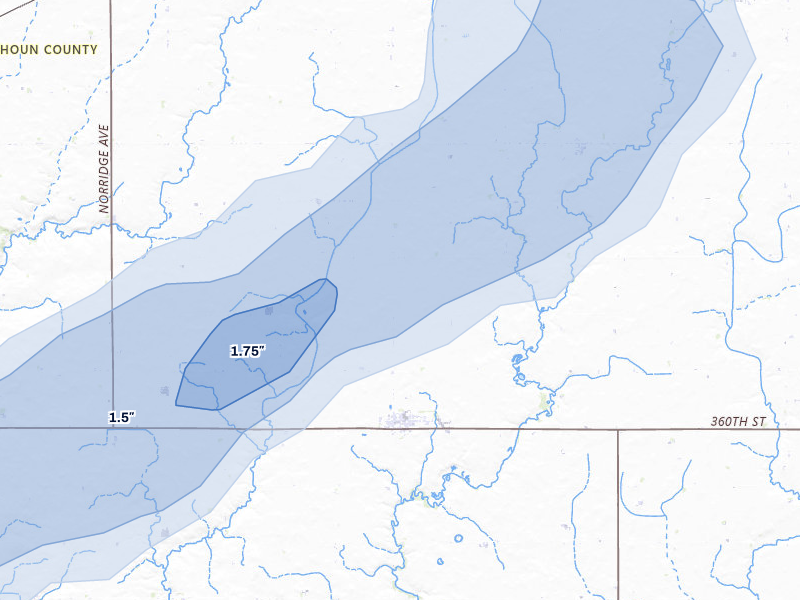 NEXRAD radar-signature map of the hail over Lohrville, IA