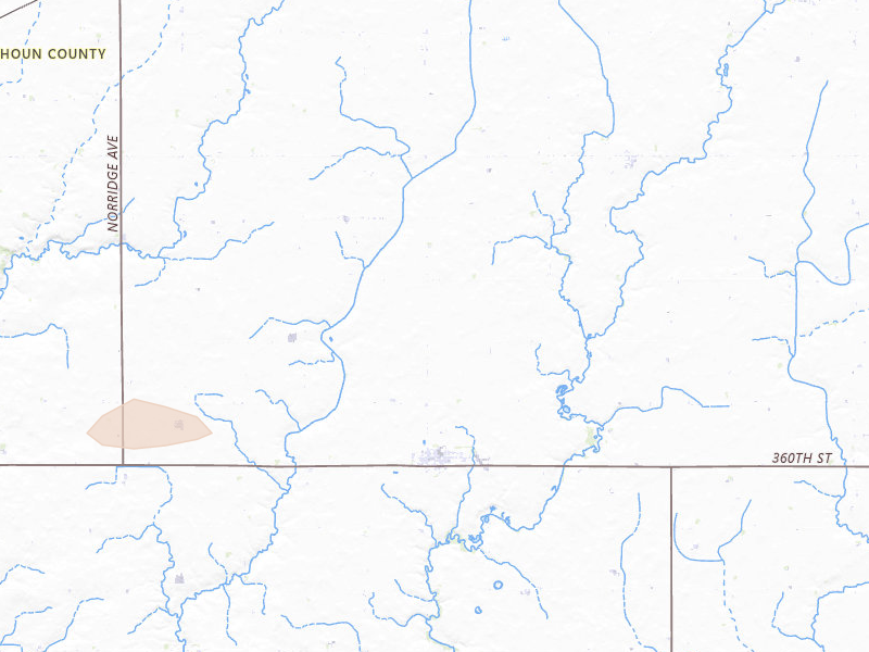 Radar-estimated hail-size map of the storm over Lohrville, IA on Jul 3, 2026