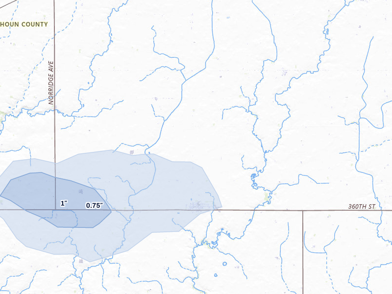 NEXRAD radar-signature map of the hail over Lohrville, IA