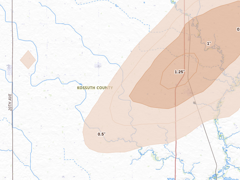 Radar-estimated hail-size map of the storm over Lone Rock, IA