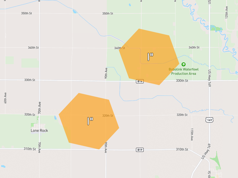 Hail map of Lone Rock, IA on Jul 2, 2026, hail up to 1"