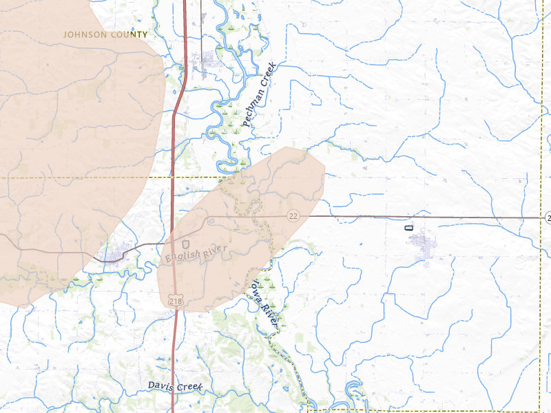 Radar-estimated hail-size map of the storm over Lone Tree, IA on Jun 17, 2026
