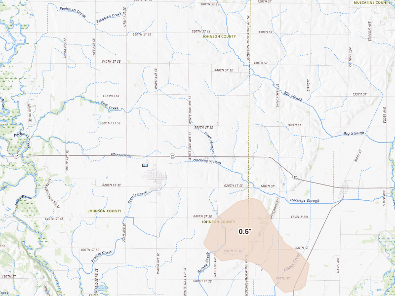 Radar-estimated hail-size map of the storm over Lone Tree, IA