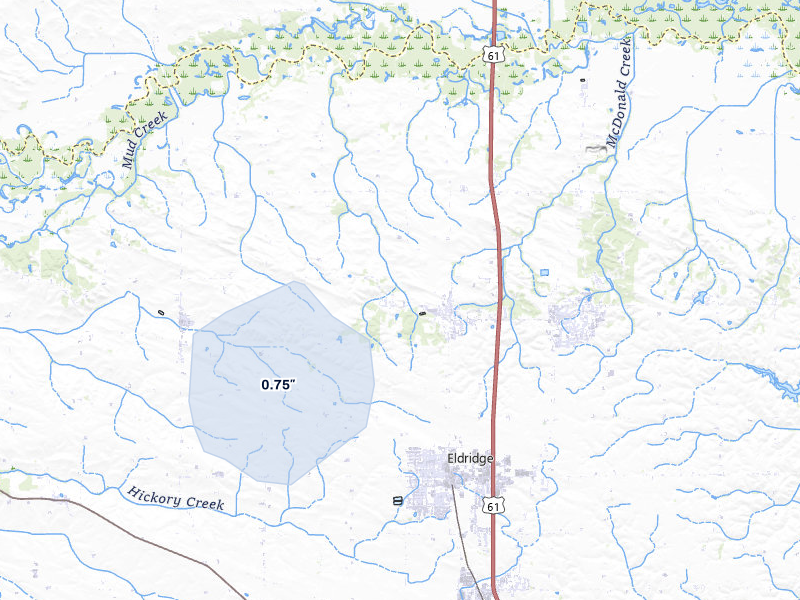 NEXRAD radar-signature map of the hail storm over Long Grove, IA on Jun 5, 2026