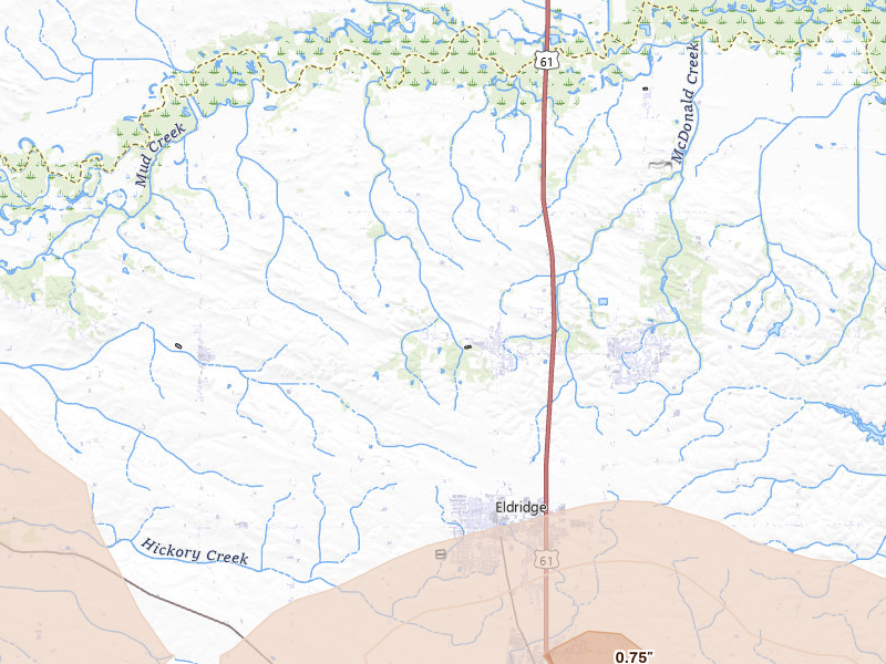 Radar-estimated hail-size map of the storm over Long Grove, IA on Jul 3, 2026
